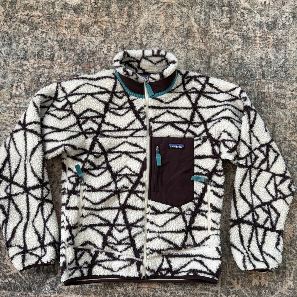 Patagonia Classic Retro-X Fleece Jacket Broken Lines Pine Stamp Cream Brown XS